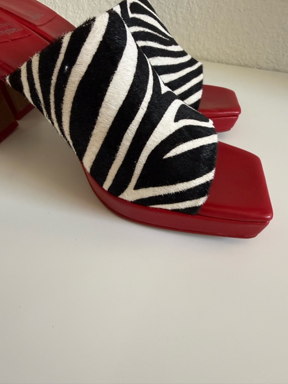Jeffrey Campbell Red Mules with Black-and-White Zebra Strap | Size 9 | NWOT - Picture 12 of 13
